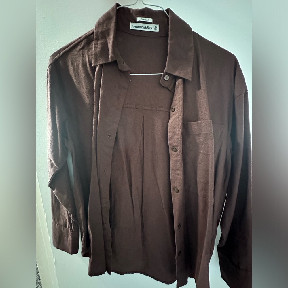 Abercrombie & Fitch Oversized Linen-Blend button down Shirt dark Brown XS